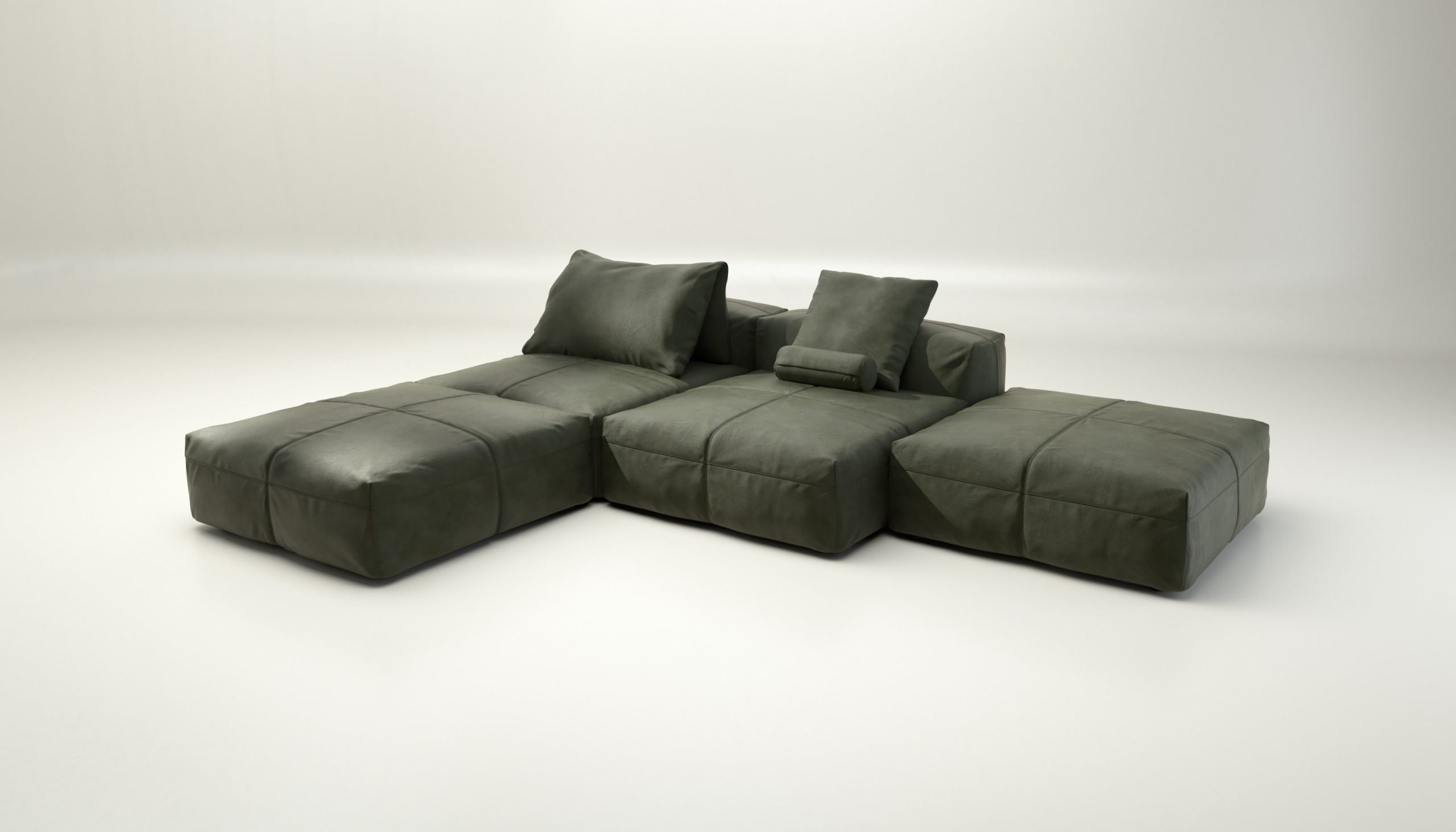 vetsak | Sofa Set 08 - Daybed - leather - olive | Modular Sofa | 6 Seater | Outdoor Island | Double lounger