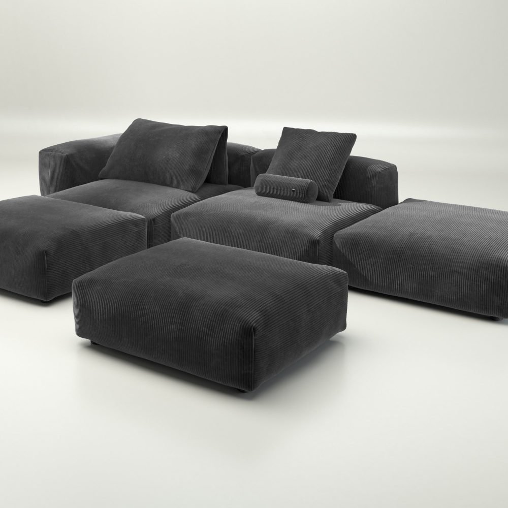 vetsak | Sofa Set 09 - The Island - cord velour - dark grey | Modular Sofa | 7 Seater | Sofa Island