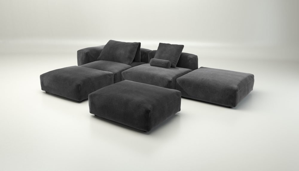vetsak | Sofa Set 09 - The Island - cord velour - dark grey | Modular Sofa | 7 Seater | Sofa Island