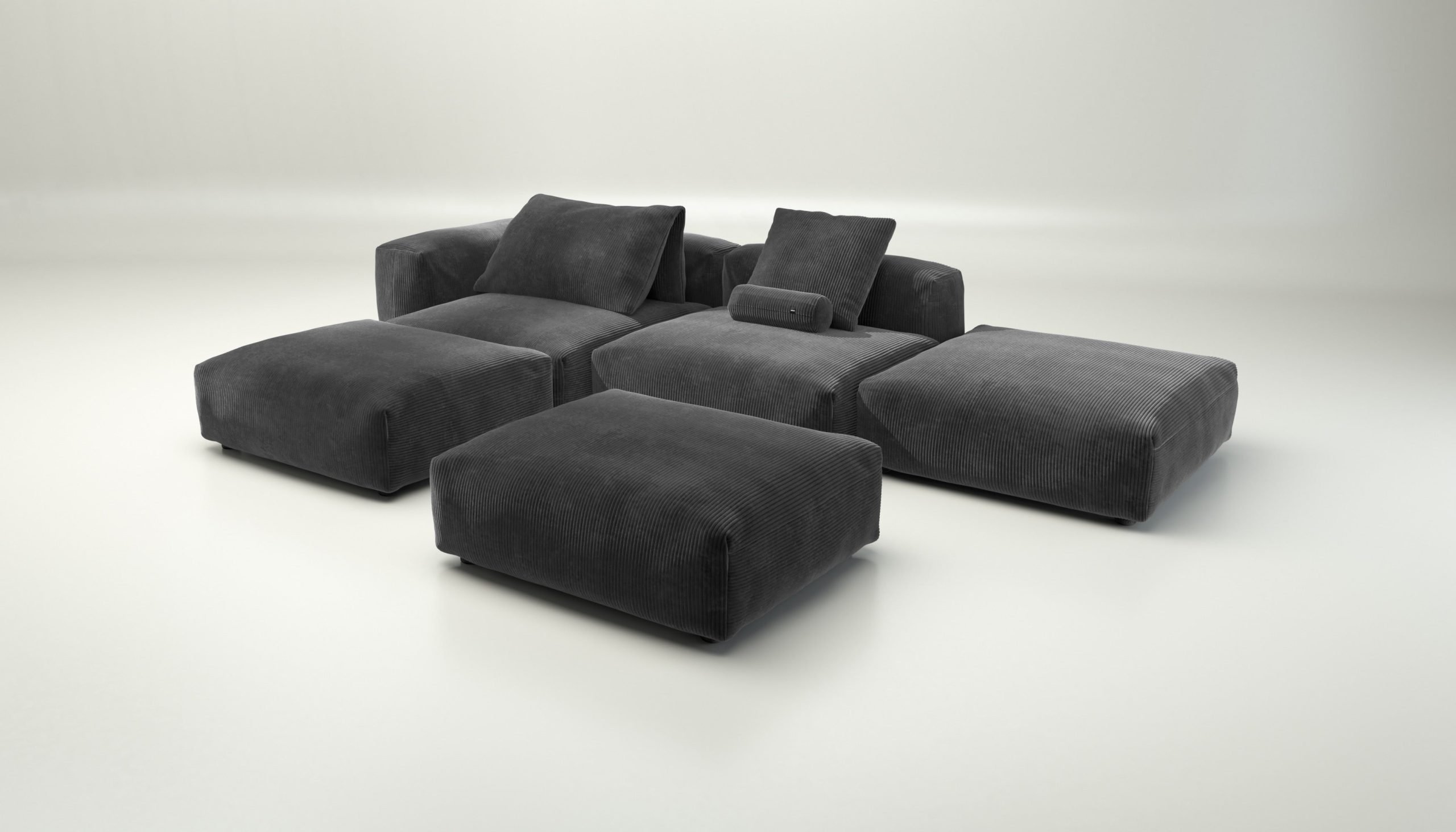 vetsak | Sofa Set 09 - The Island - cord velour - dark grey | Modular Sofa | 7 Seater | Sofa Island