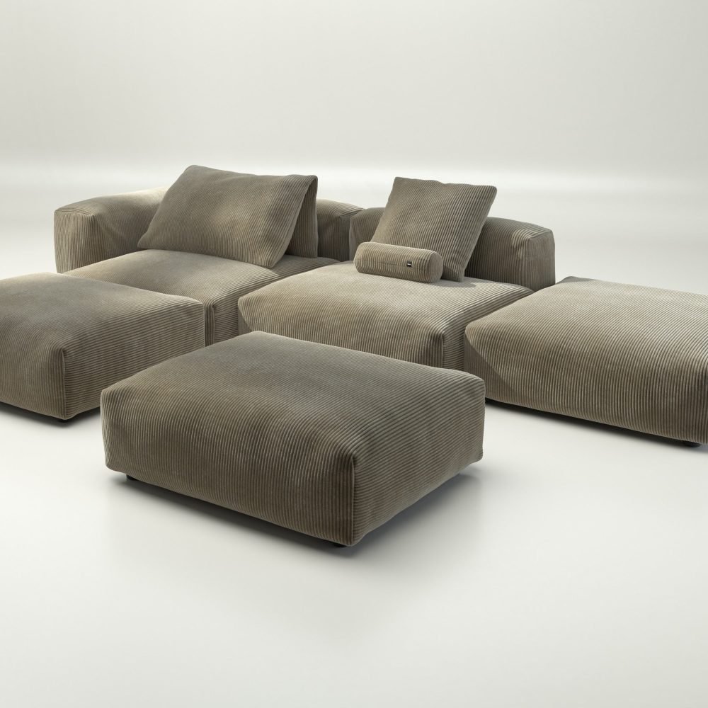 vetsak | Sofa Set 09 - The Island - cord velour - khaki | Modular Sofa | 7 Seater | Sofa Island