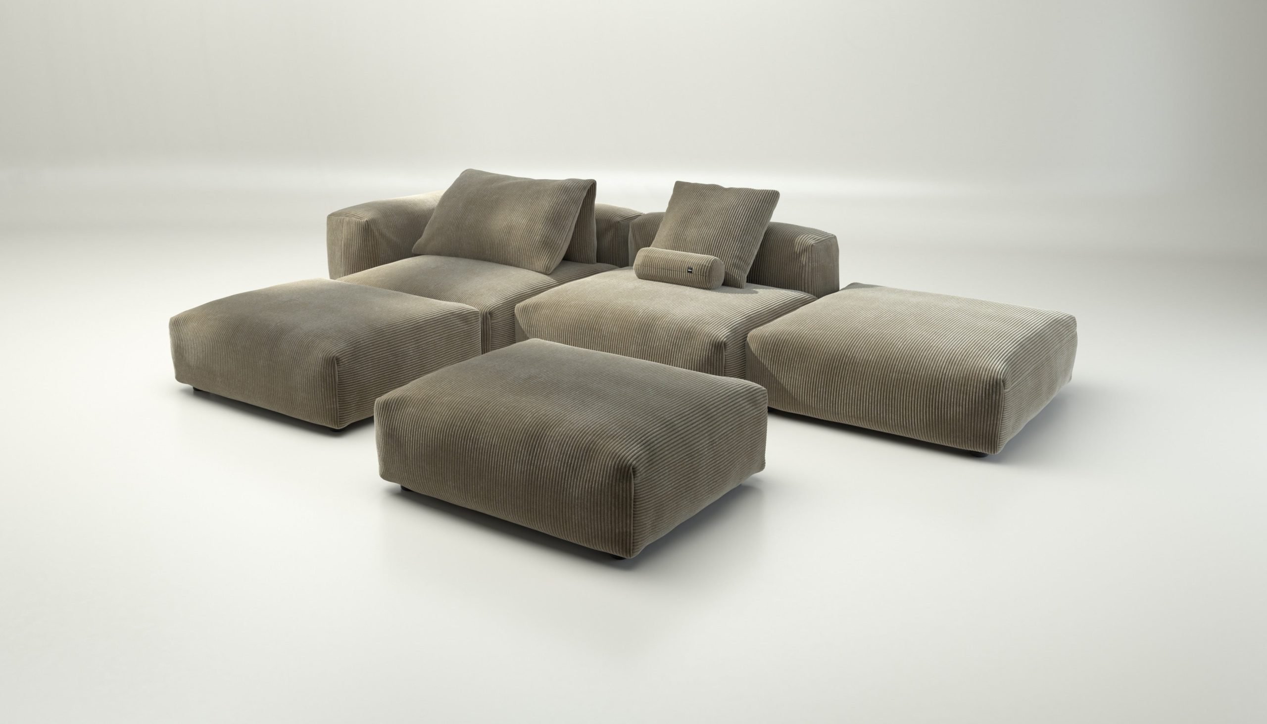 vetsak | Sofa Set 09 - The Island - cord velour - khaki | Modular Sofa | 7 Seater | Sofa Island