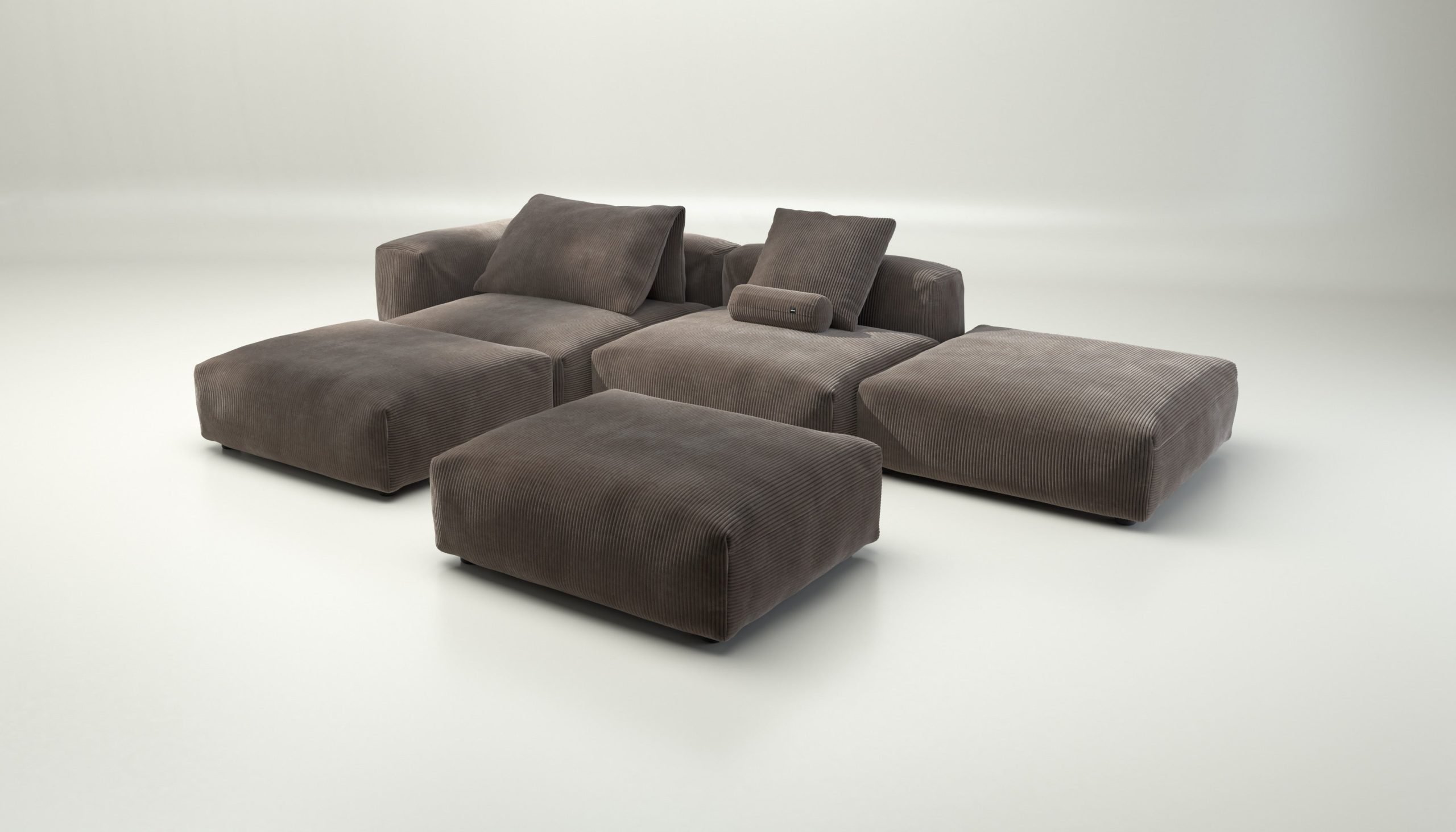 vetsak | Sofa Set 09 - The Island - cord velour - mocha | Modular Sofa | 7 Seater | Sofa Island