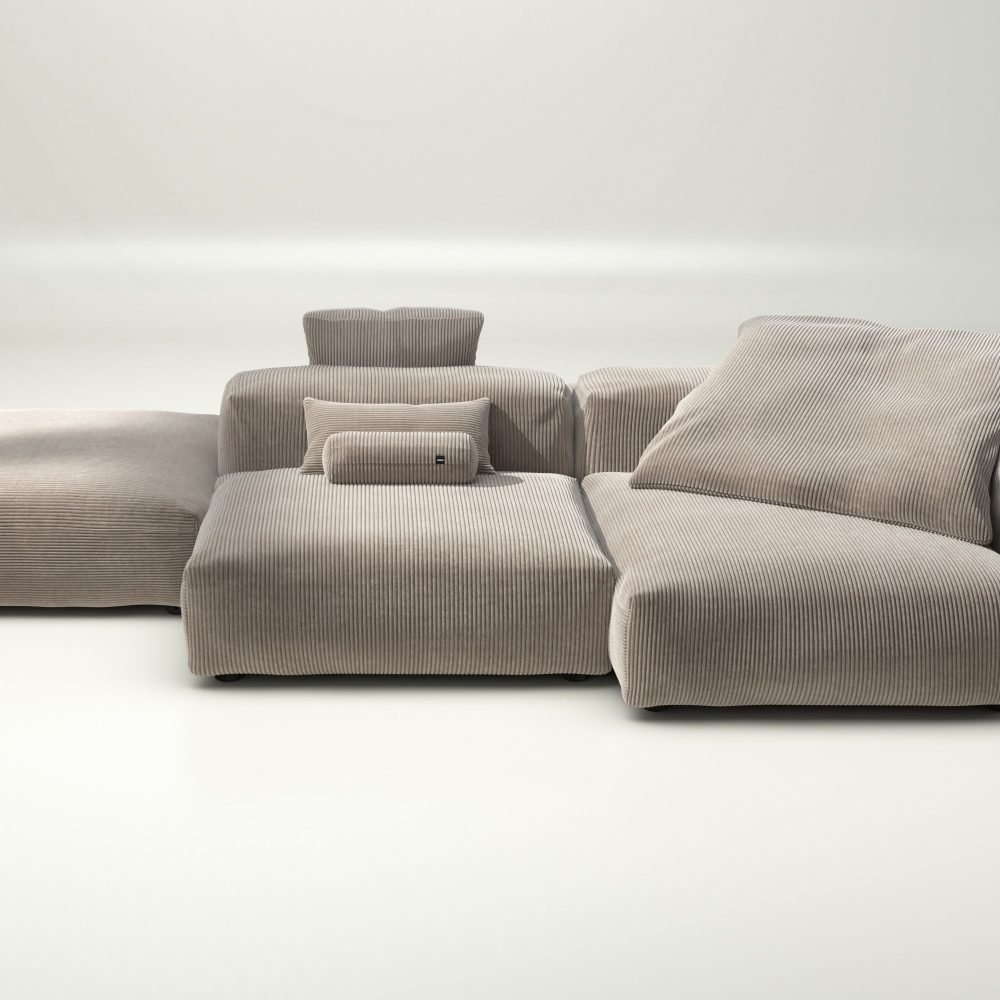 vetsak | Sofa Set 09 - The Island - cord velour - platinum | Modular Sofa | 7 Seater | Sofa Island