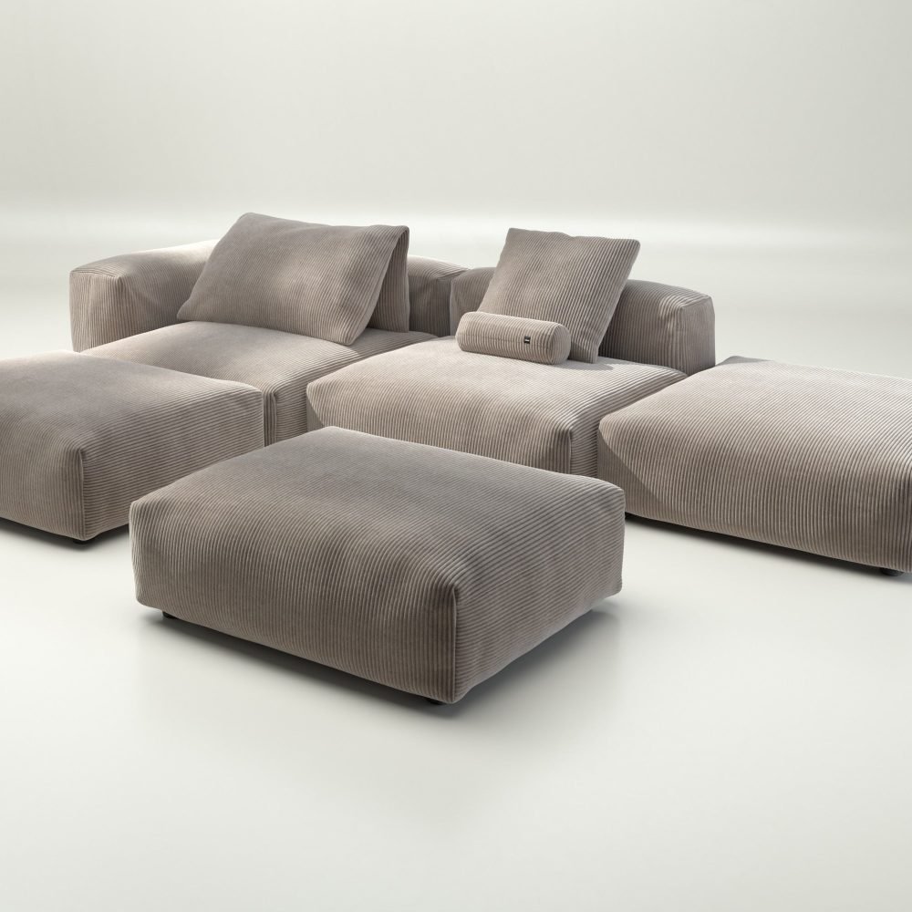 vetsak | Sofa Set 09 - The Island - cord velour - platinum | Modular Sofa | 7 Seater | Sofa Island