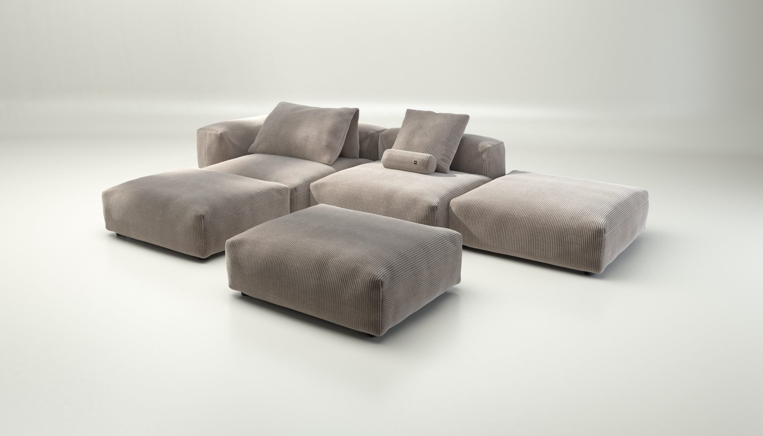 vetsak | Sofa Set 09 - The Island - cord velour - platinum | Modular Sofa | 7 Seater | Sofa Island
