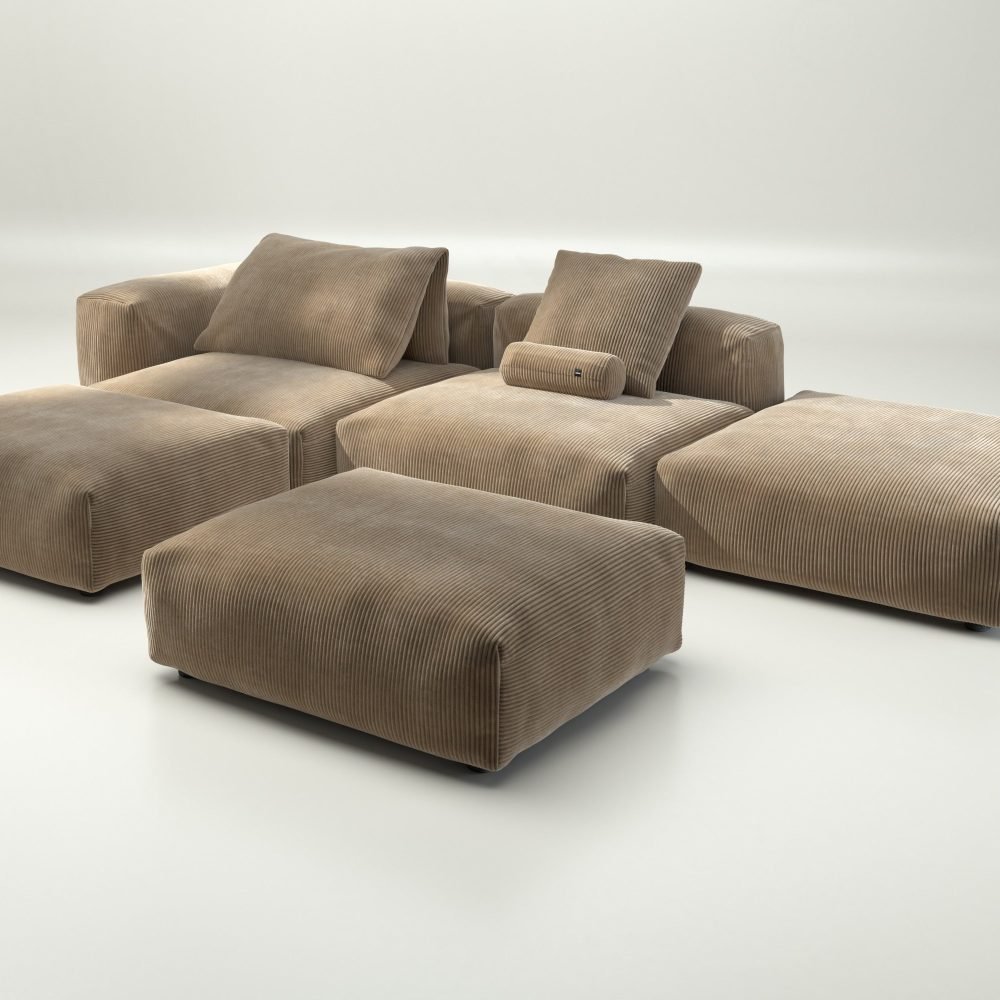 vetsak | Sofa Set 09 - The Island - cord velour - sand | Modular Sofa | 7 Seater | Sofa Island