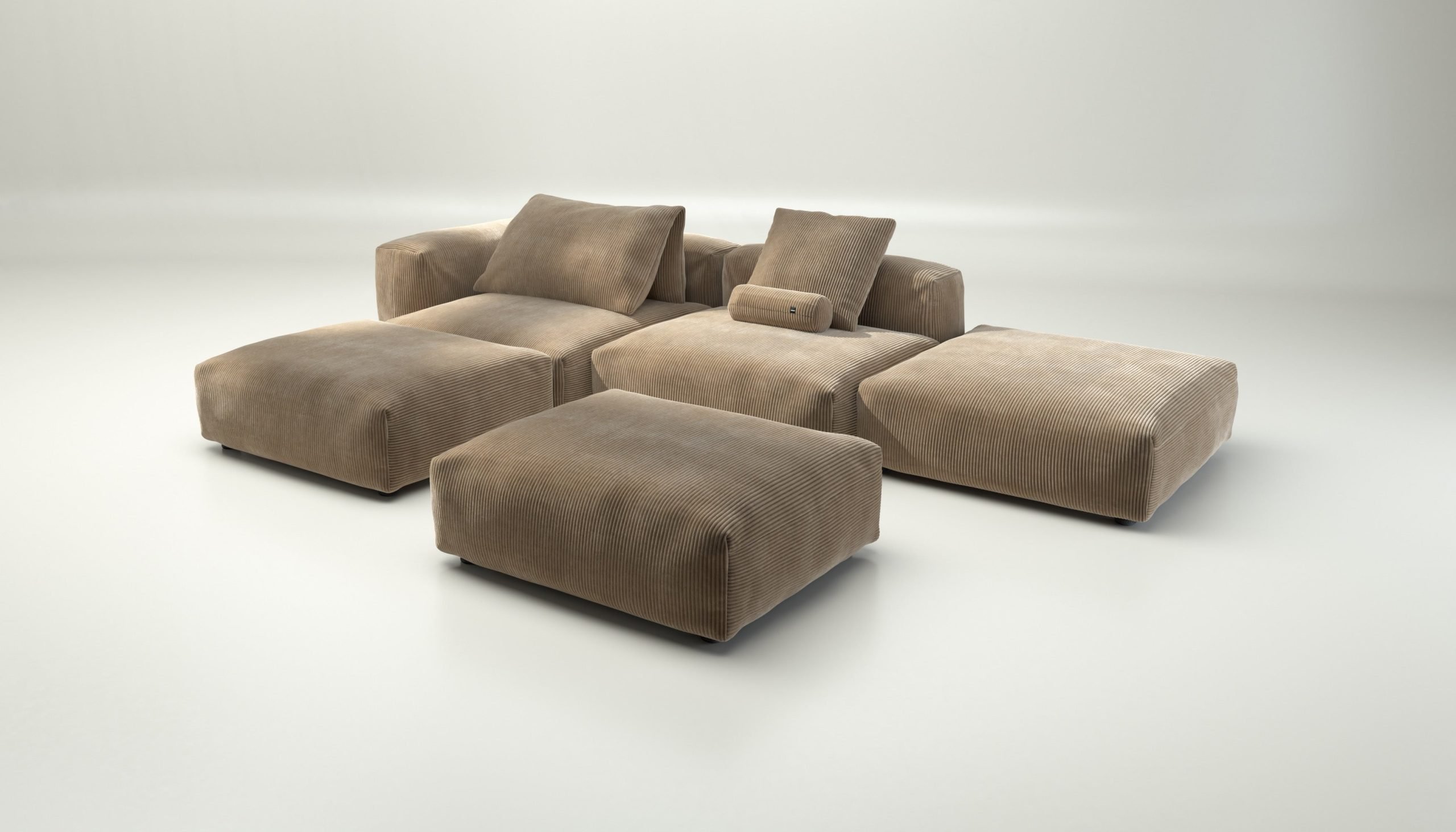 vetsak | Sofa Set 09 - The Island - cord velour - sand | Modular Sofa | 7 Seater | Sofa Island