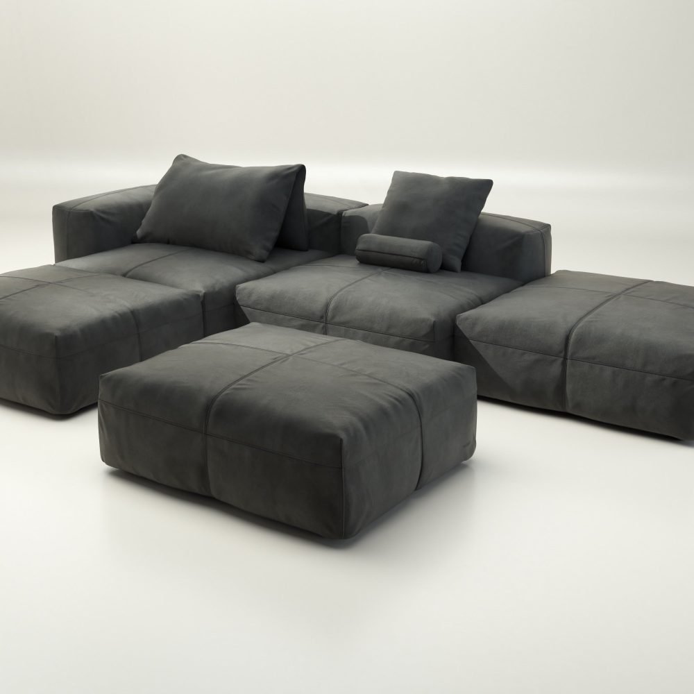 vetsak | Sofa Set 09 - The Island - leather - dark grey | Modular Sofa | 7 Seater | Sofa Island