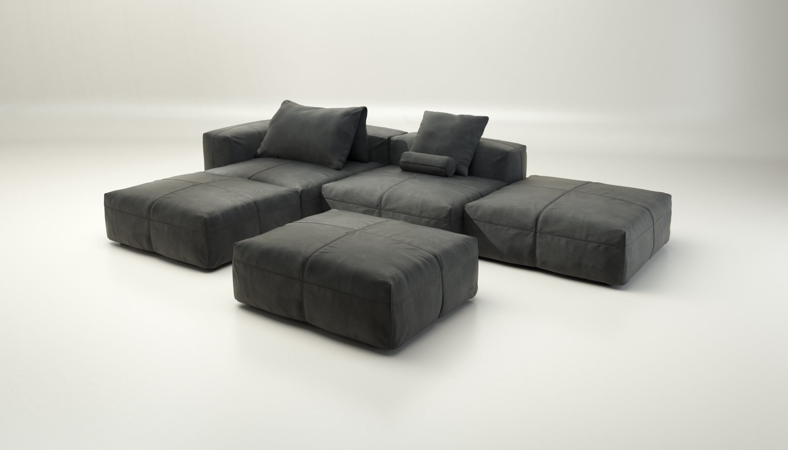 vetsak | Sofa Set 09 - The Island - leather - dark grey | Modular Sofa | 7 Seater | Sofa Island