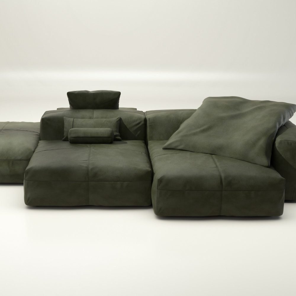 vetsak | Sofa Set 09 - The Island - leather - olive | Modular Sofa | 7 Seater | Sofa Island