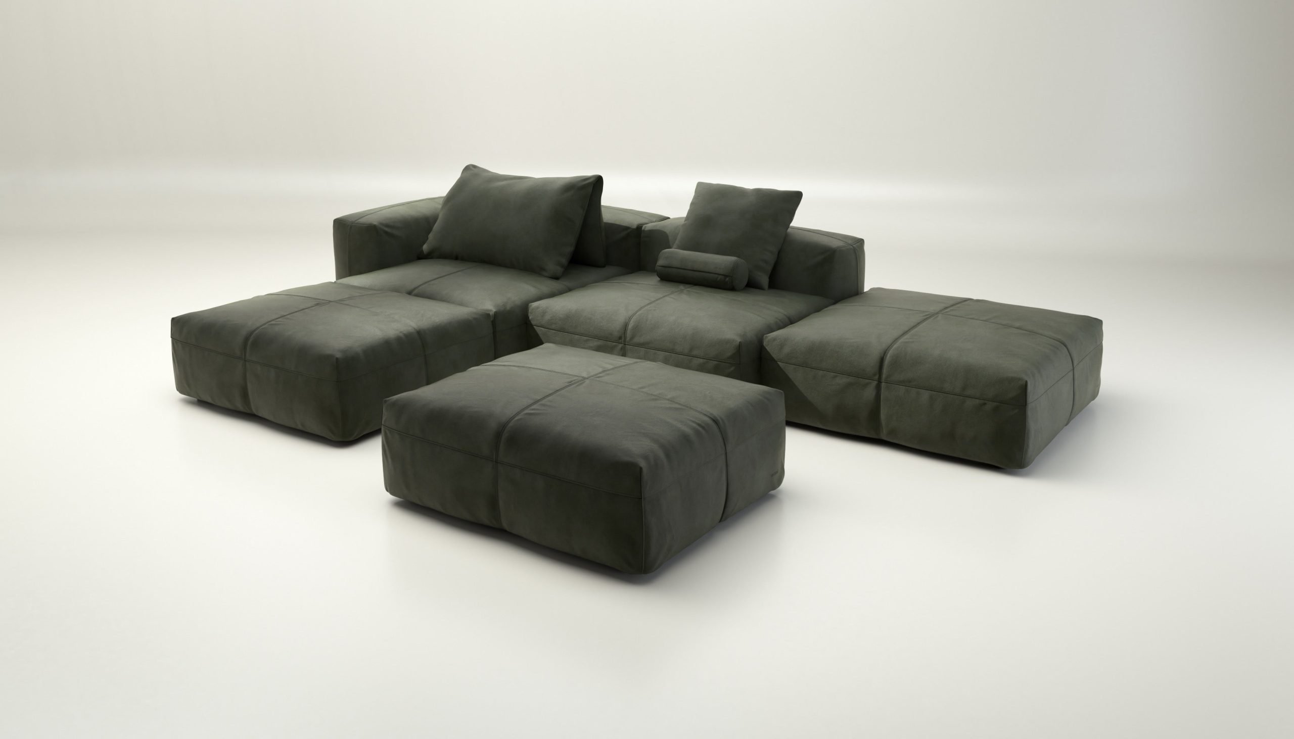 vetsak | Sofa Set 09 - The Island - leather - olive | Modular Sofa | 7 Seater | Sofa Island
