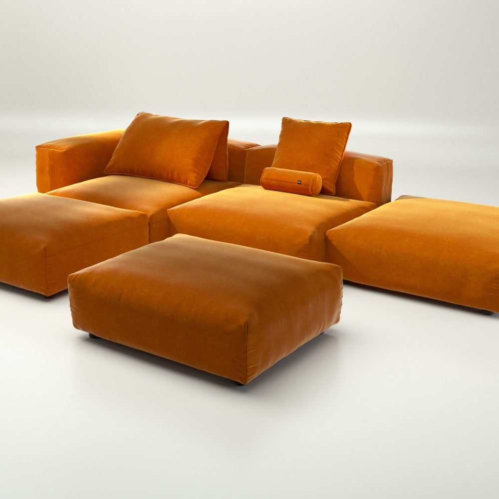 vetsak | Sofa Set 09 - The Island - suave - orange blaze | Modular Sofa | 7 Seater | Sofa Island