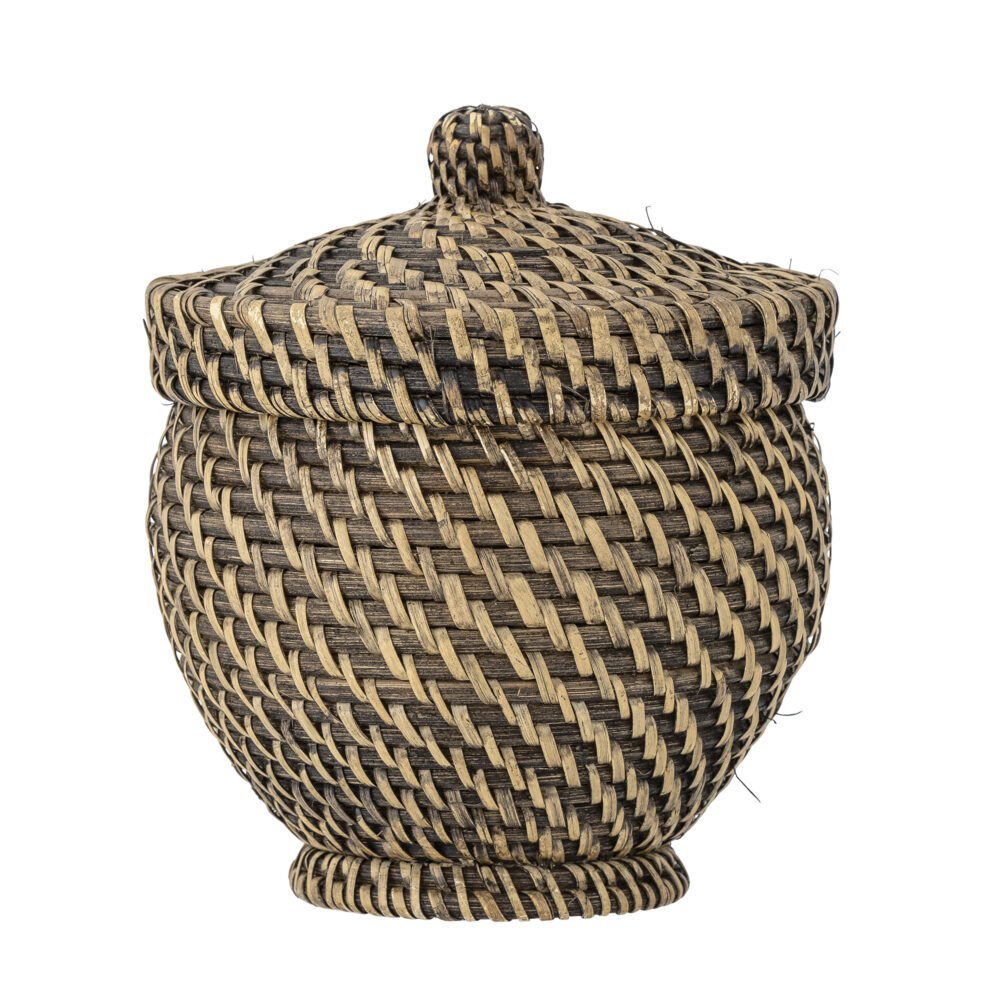 Leoonie Basket w/Lid, Black, Rattan