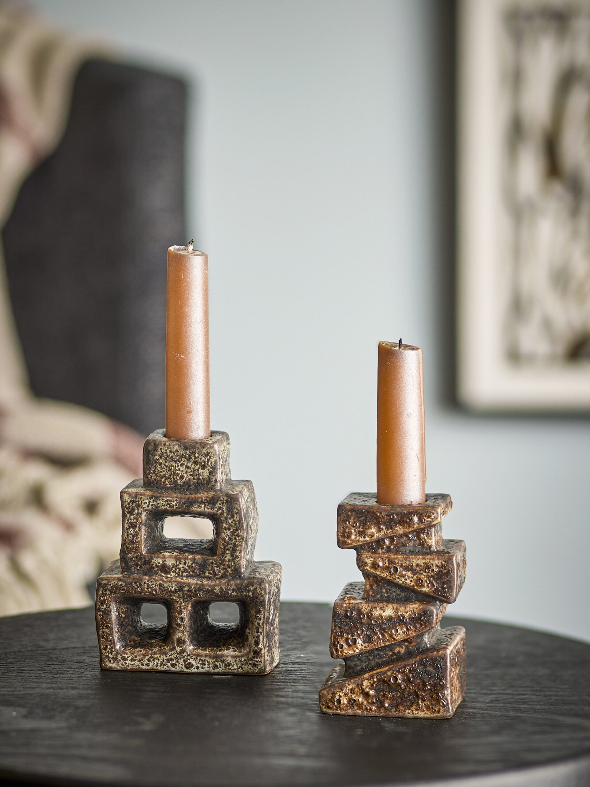 Hale Candle Holder, Brown, Stoneware - Image 3
