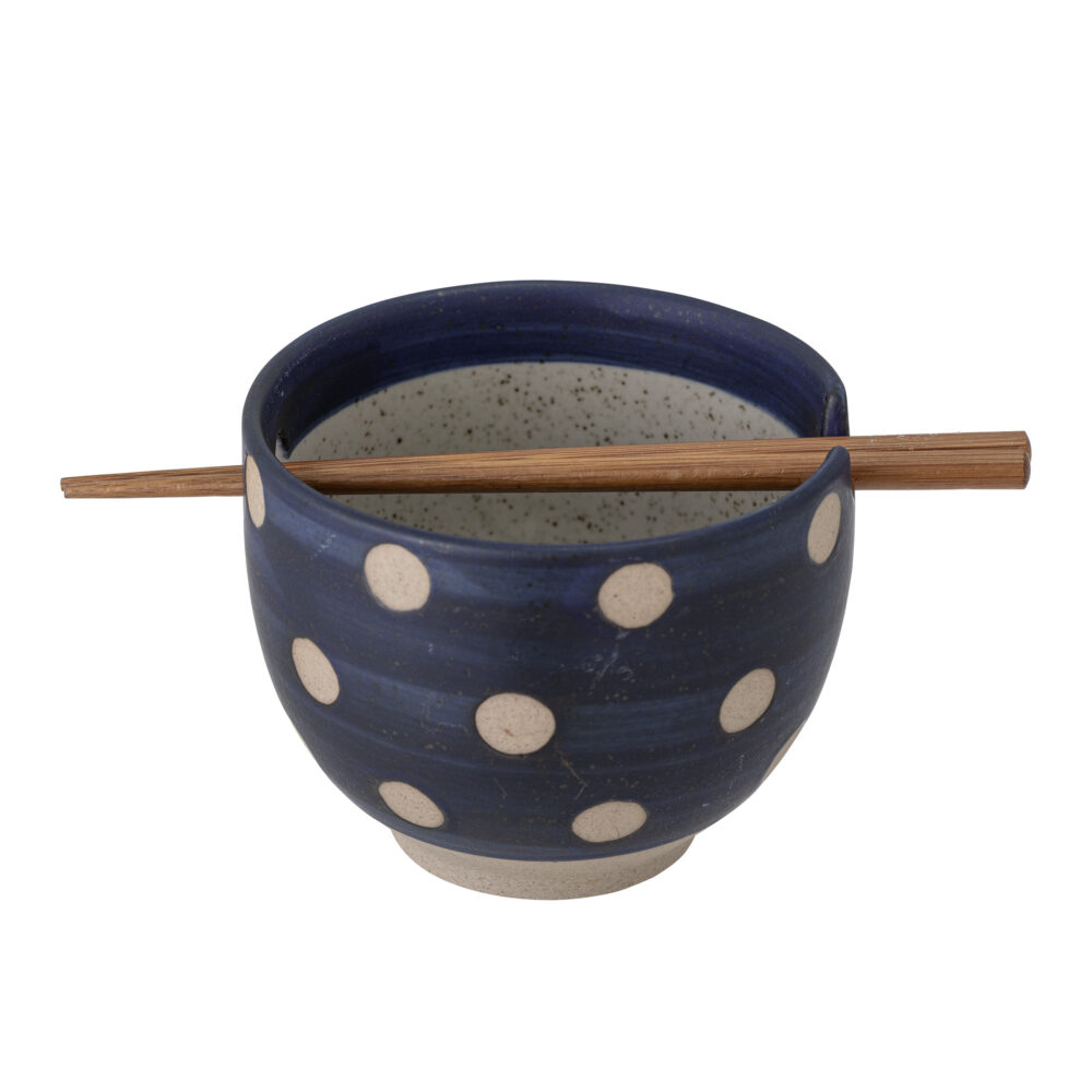 Masami Bowl w/Chopsticks, Blue, Stoneware - Image 3