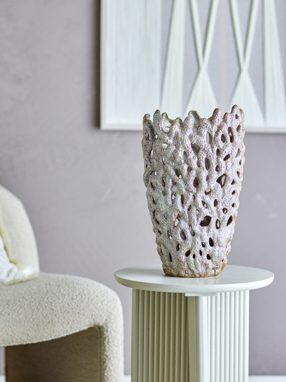 Eunice Deco Vase, White, Stoneware - Image 3