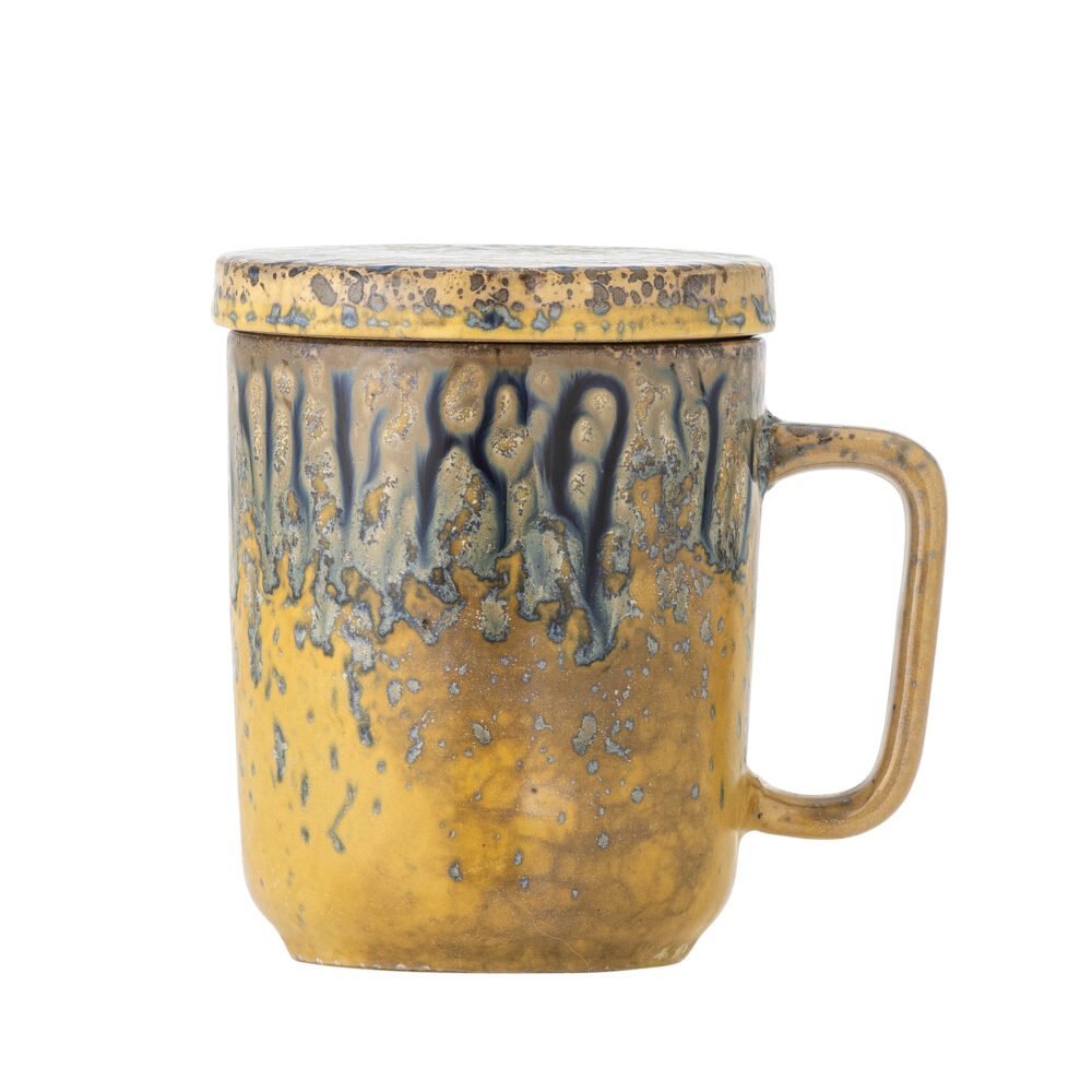 Yuma Mug w/Lid and Strainer, Yellow, Stoneware - Image 3