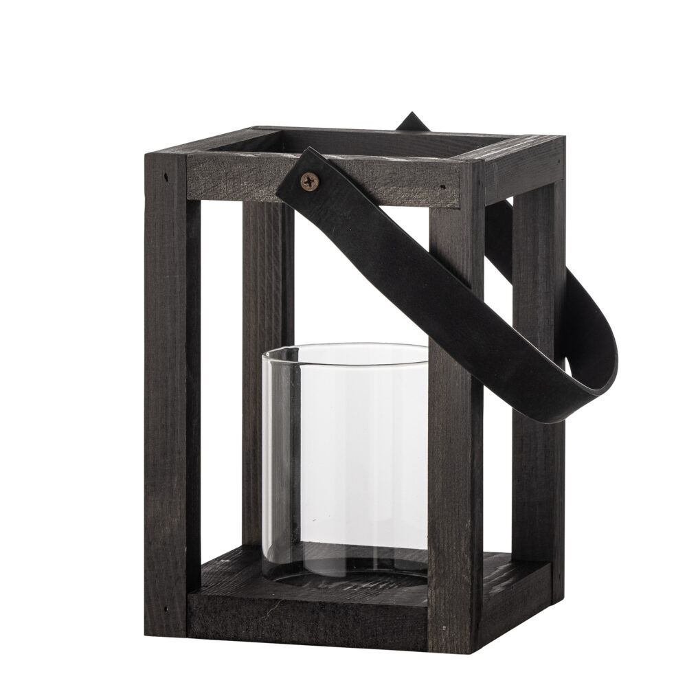 Lyra Lantern w/Glass, Black, Pine