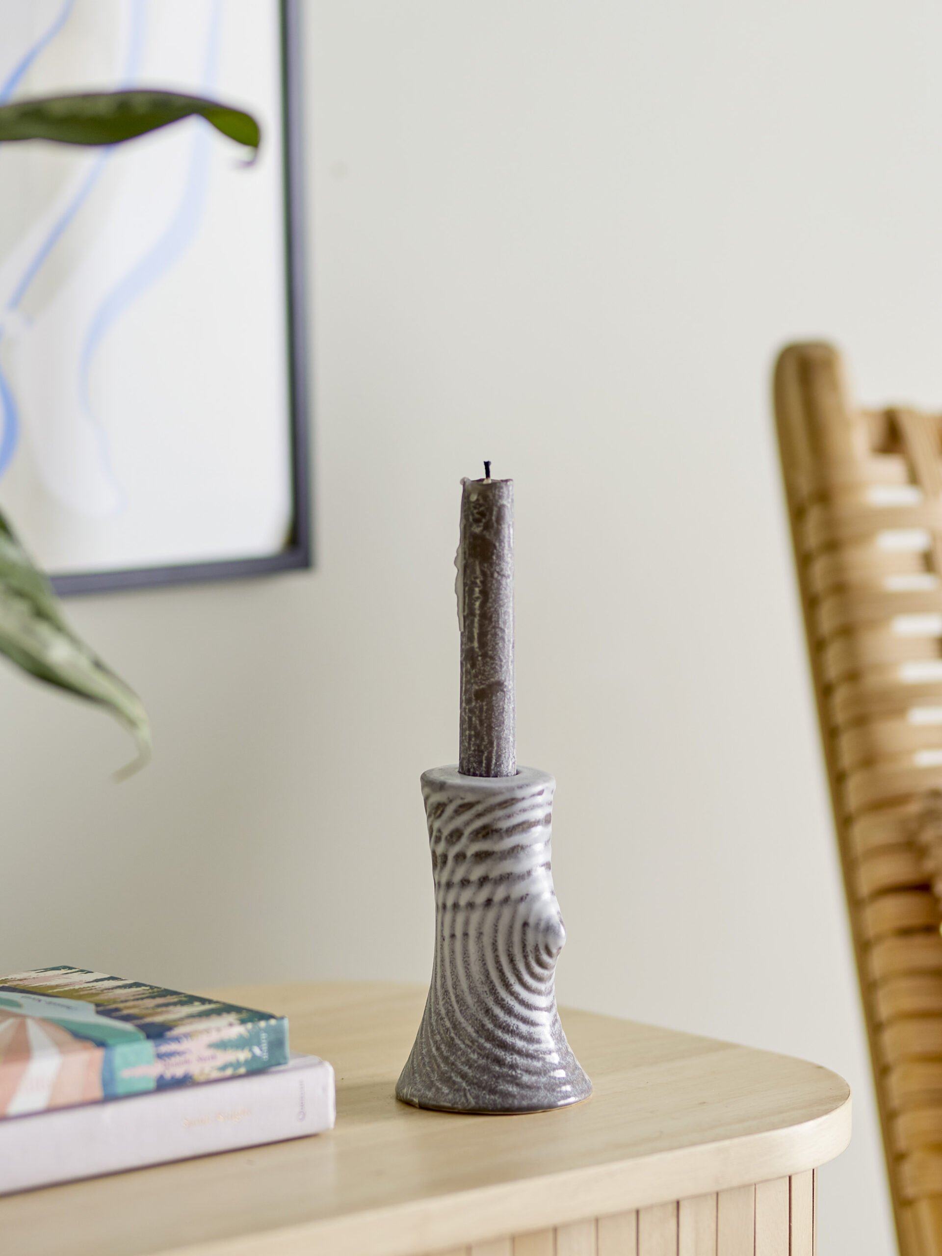 Raheem Candle Holder, Grey, Stoneware - Image 4