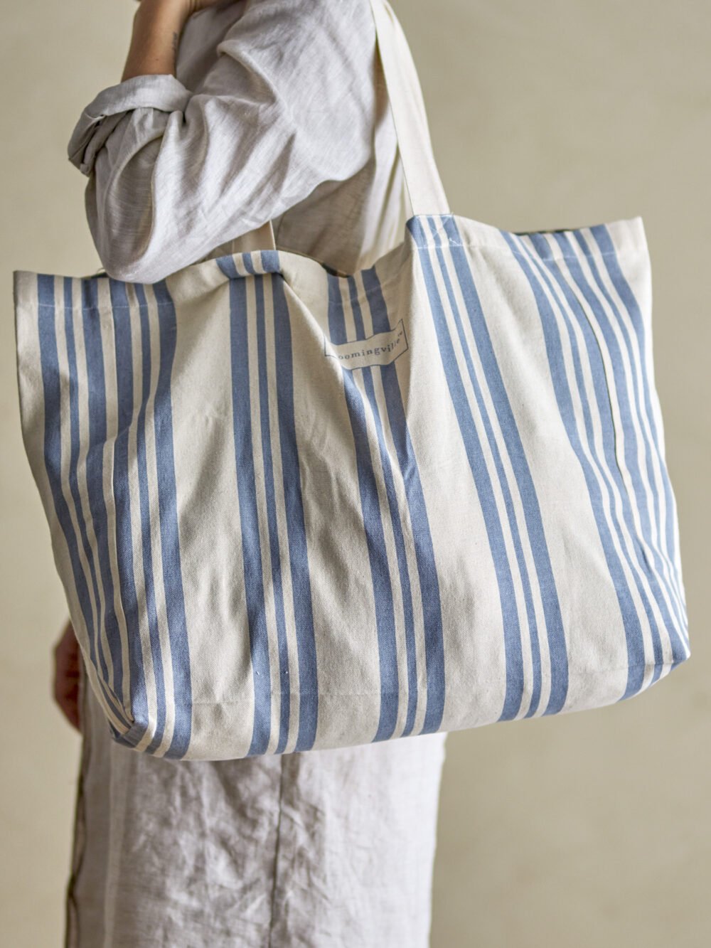 Trina Shopping Bag, Blue, Cotton - Image 3