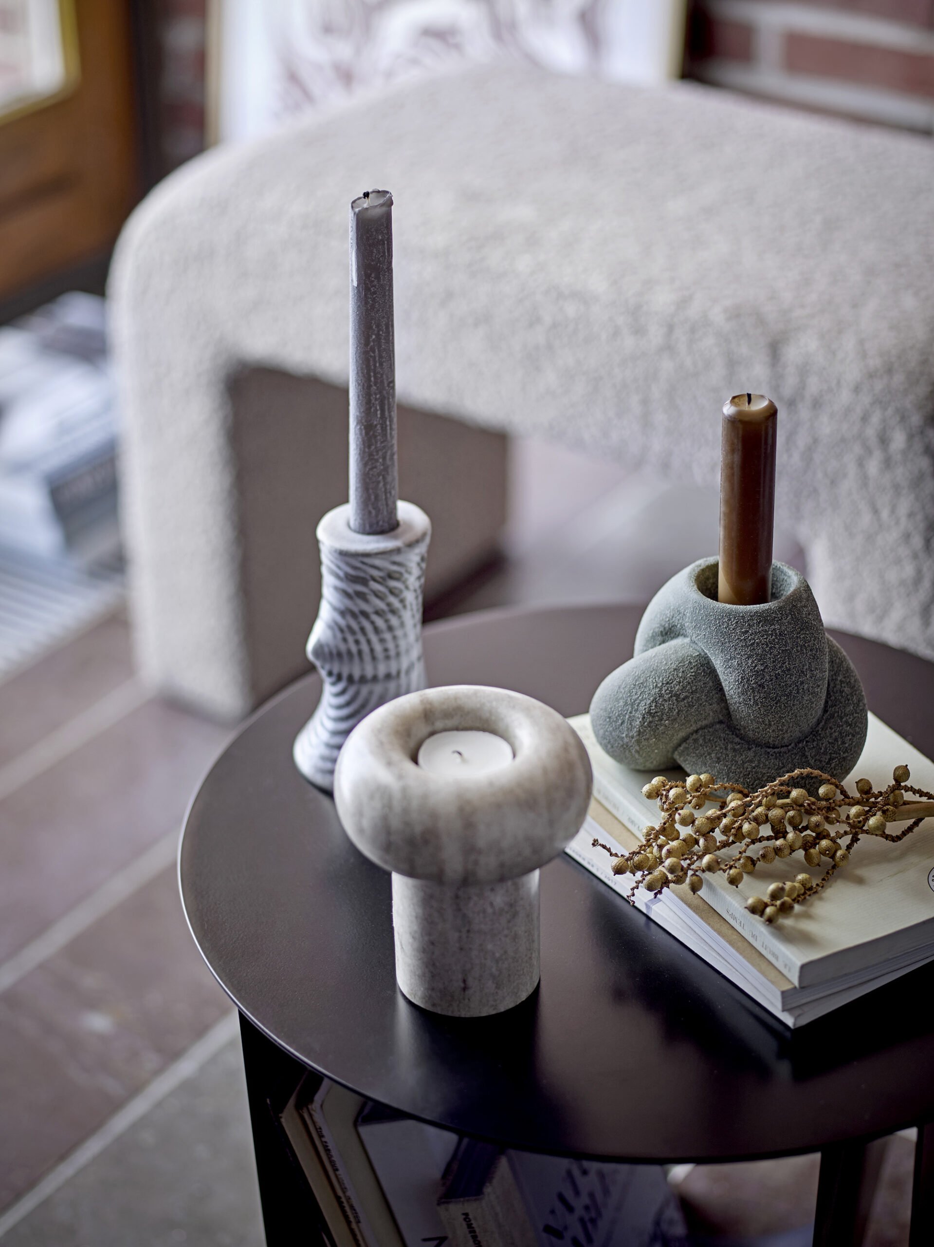 Raheem Candle Holder, Grey, Stoneware - Image 3