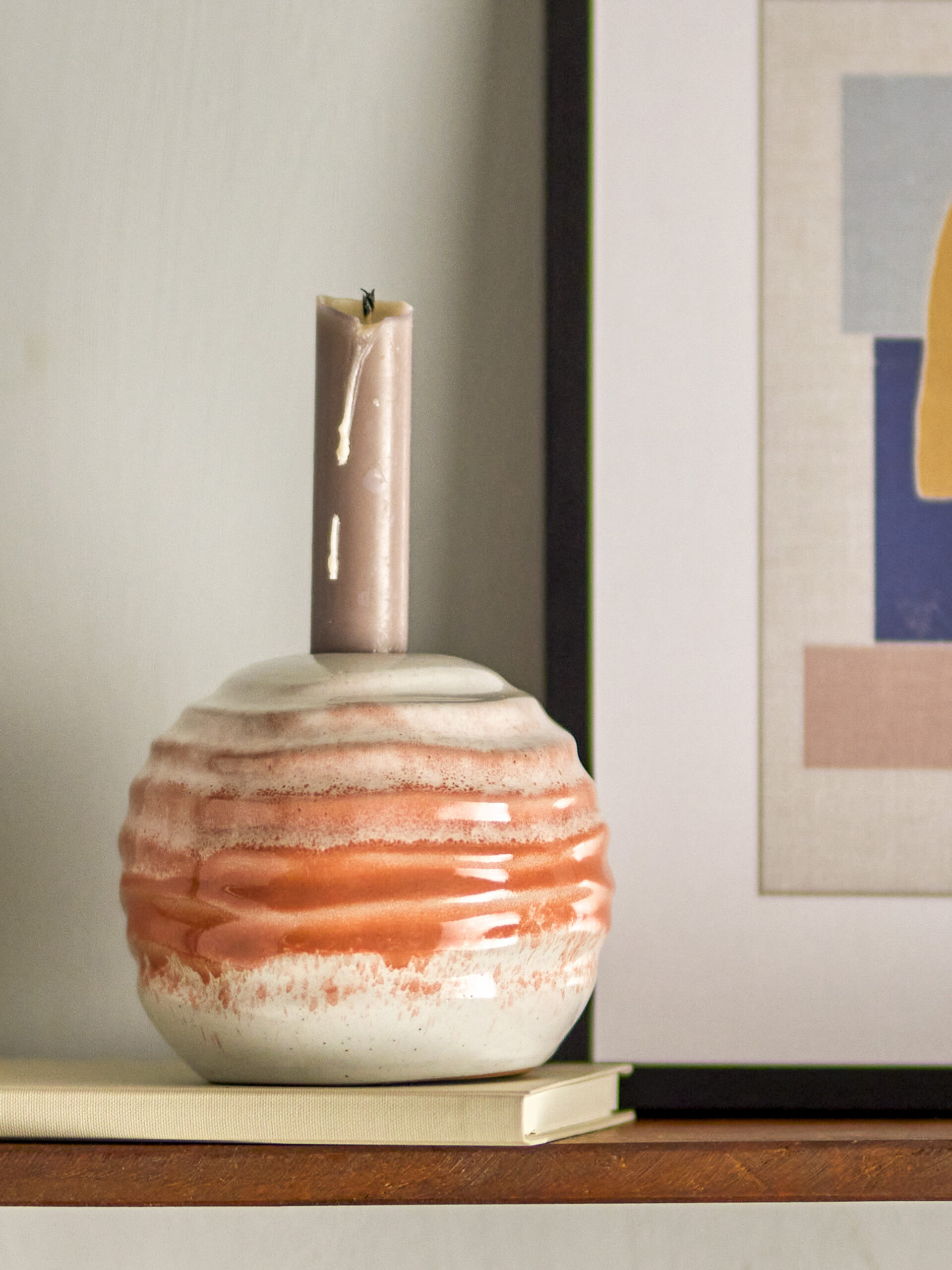 Paula Candle Holder, Orange, Stoneware - Image 3