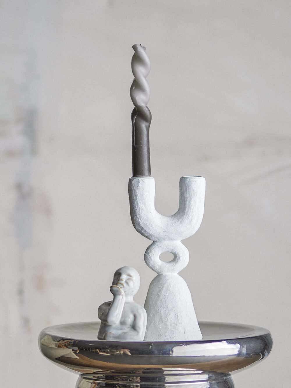 Syra Candle Holder, White, Polyresin - Image 3