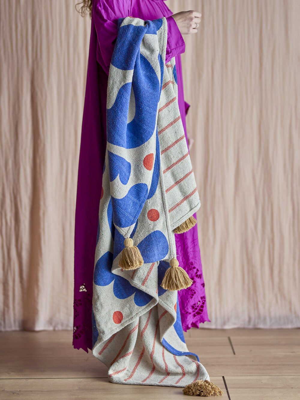 Eviaya Throw, Blue, Recycled Cotton - Image 4
