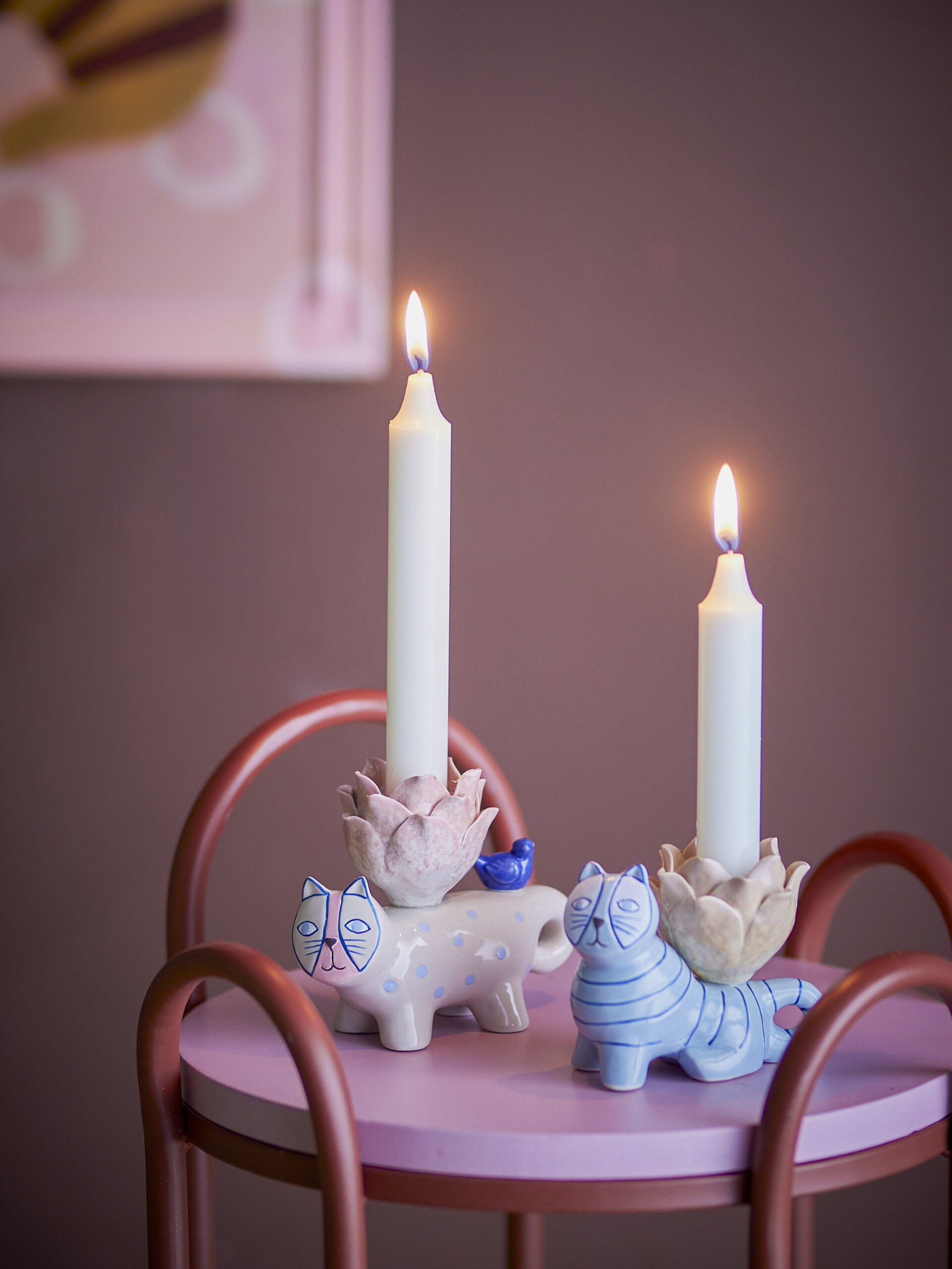 Missy Candle Holder, Blue, Stoneware - Image 3