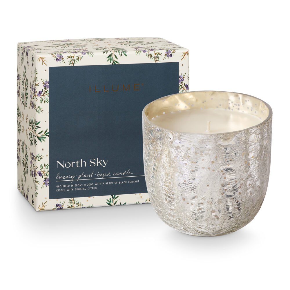 North Sky Crackle Glass Candle, Blue,