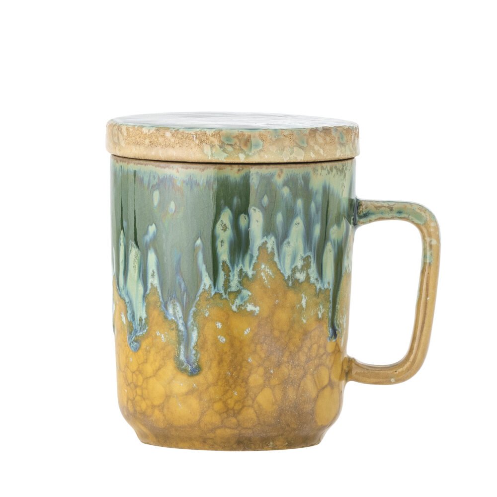 Yuma Mug w/Lid and Strainer, Green, Stoneware - Image 3
