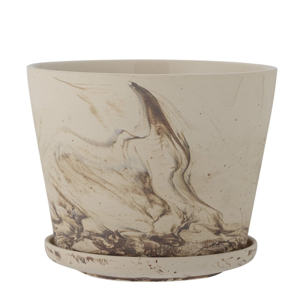 Stacy Flowerpot w/Saucer, Brown, Stoneware
