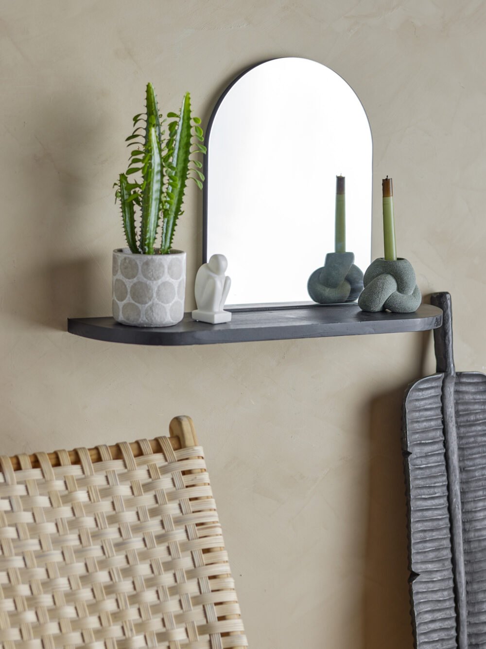 Annlie Mirror w/Shelf, Black, MDF - Image 3